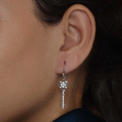 Great Summer Sale - Pure Silver Jewellery Sets &#8211; Cubic Zirconia Key Earrings With Pendant Set