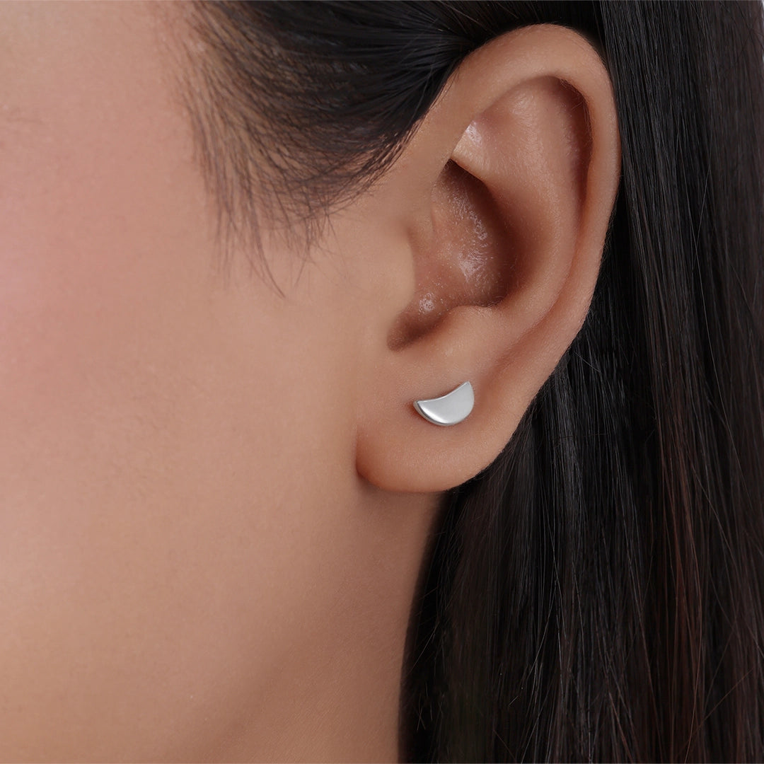 Great Summer Sale - Pure Silver Stud &#8211; Half Moon With Matte Finish