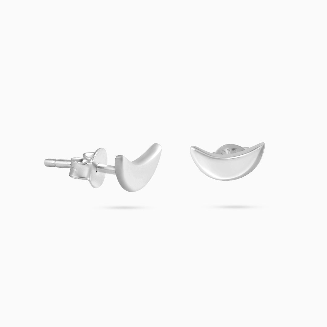 Silver Earrings - Pure Silver Stud &#8211; Half Moon With Matte Finish