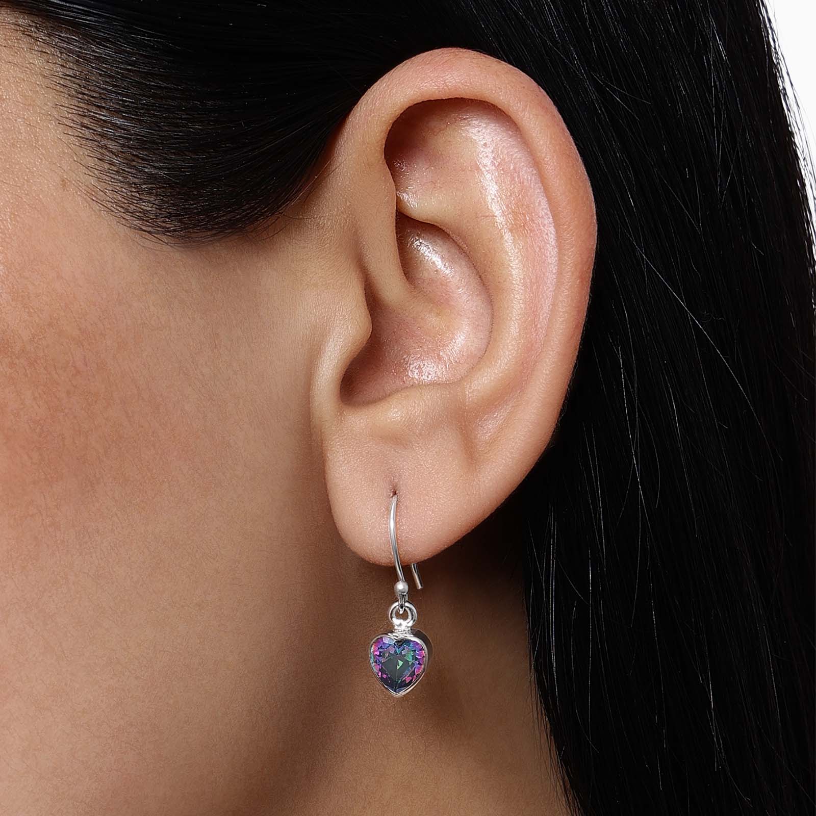 Silver Hoop Earrings - Pure Silver Earrings &#8211; Hoop With Purple-Blue CZ Heart Stone