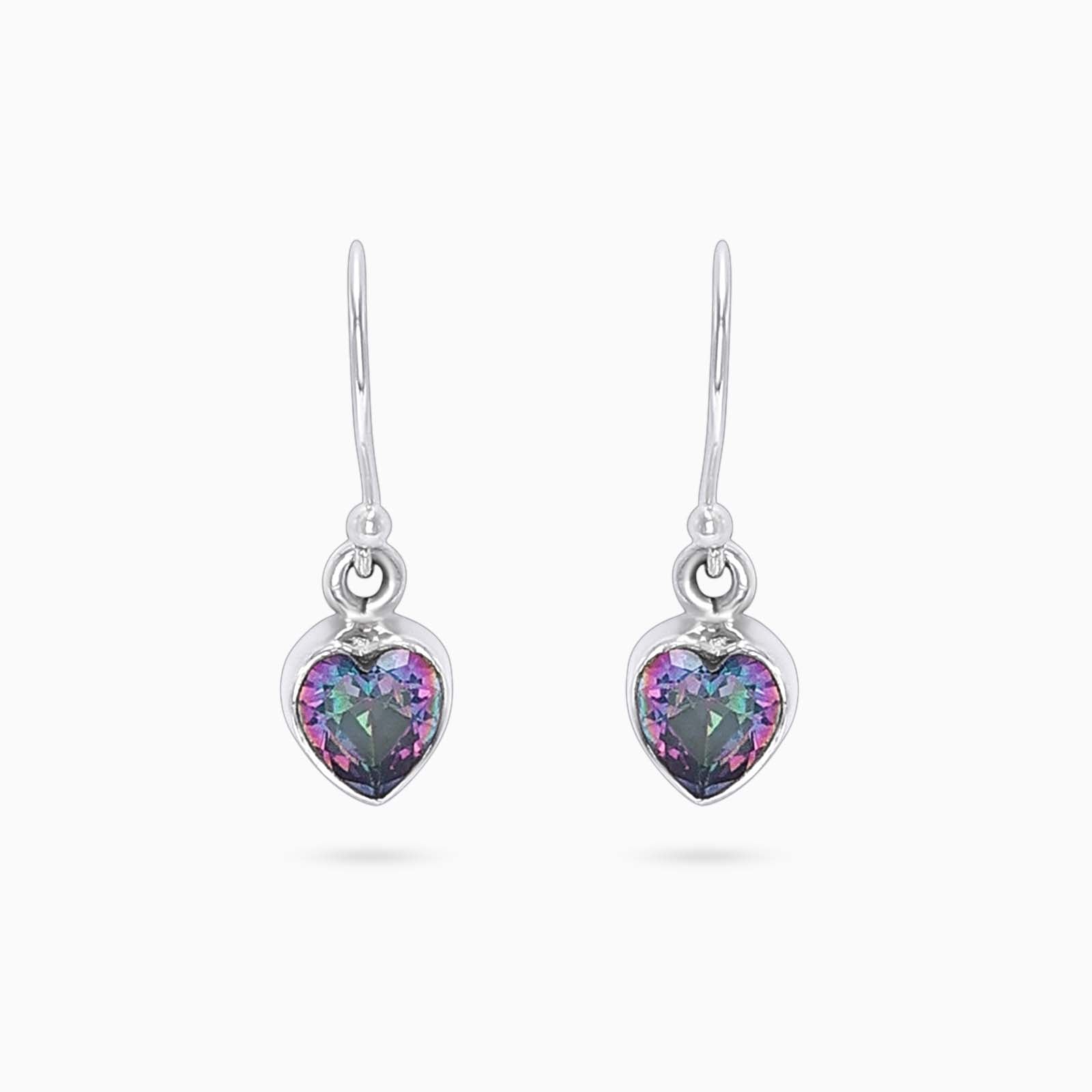 silver earrings for women - Pure Silver Earrings &#8211; Hoop With Purple-Blue CZ Heart Stone
