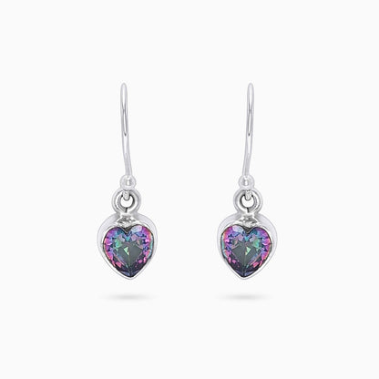 silver earrings for women - Pure Silver Earrings &#8211; Hoop With Purple-Blue CZ Heart Stone