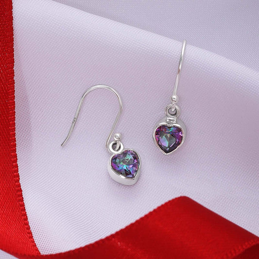 Silver Earrings - Pure Silver Earrings &#8211; Hoop With Purple-Blue CZ Heart Stone