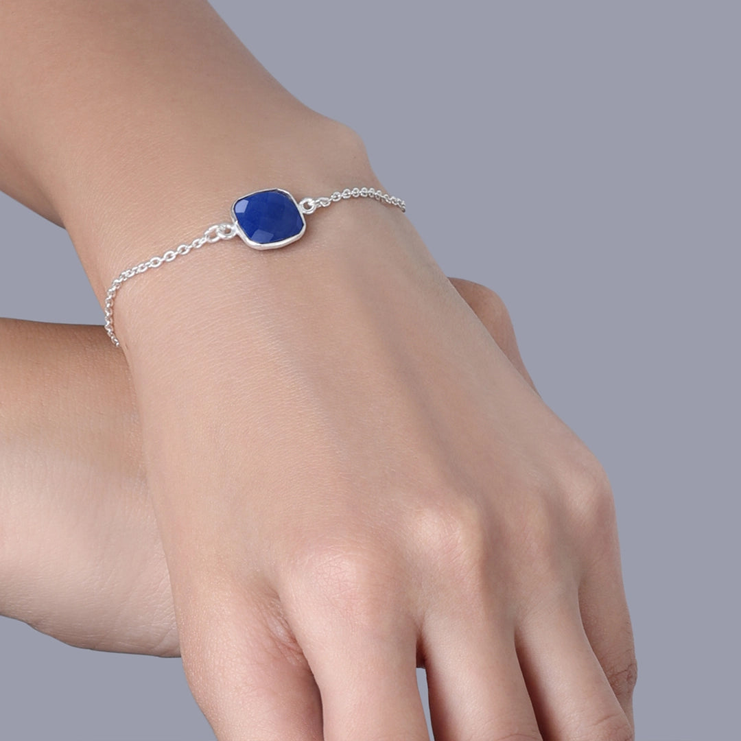 Silver chain bracelet - Pure  Silver Bracelet &#8211; Blue Lapis Stoned Chain