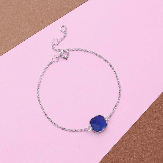 Pure Silver Bracelet for Men &amp; Women - Pure  Silver Bracelet &#8211; Blue Lapis Stoned Chain