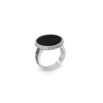 Pure Silver Ring - Floral Dots With Round Black Onyx