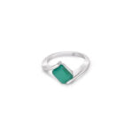 Pure Silver Ring - Plain Slim Model With Green Onyx