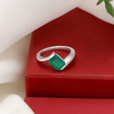 Pure Silver Ring - Plain Slim Model With Green Onyx