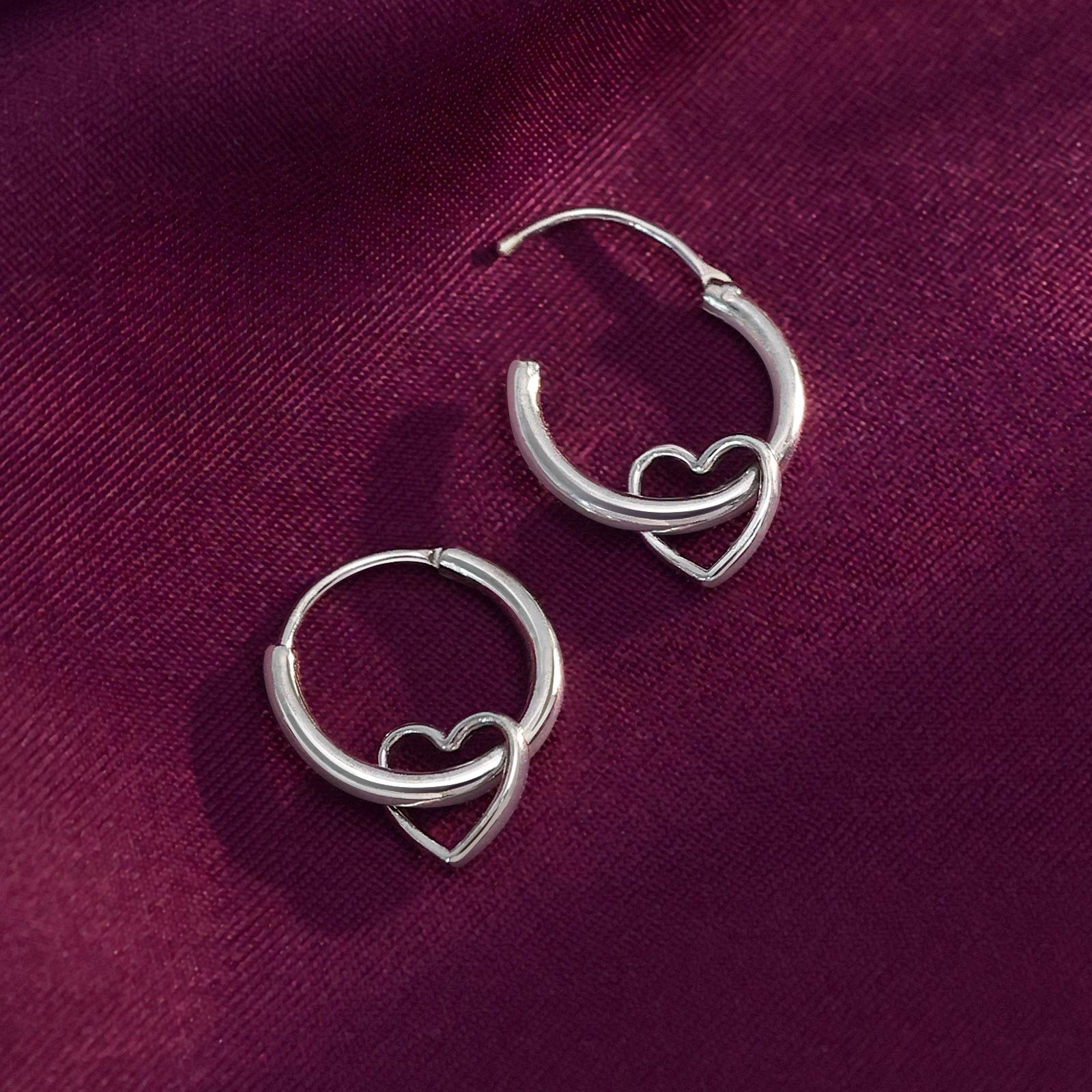 Silver Earrings - Pure 925 Silver Earrings &#8211; Heart-in Loop Ring Model
