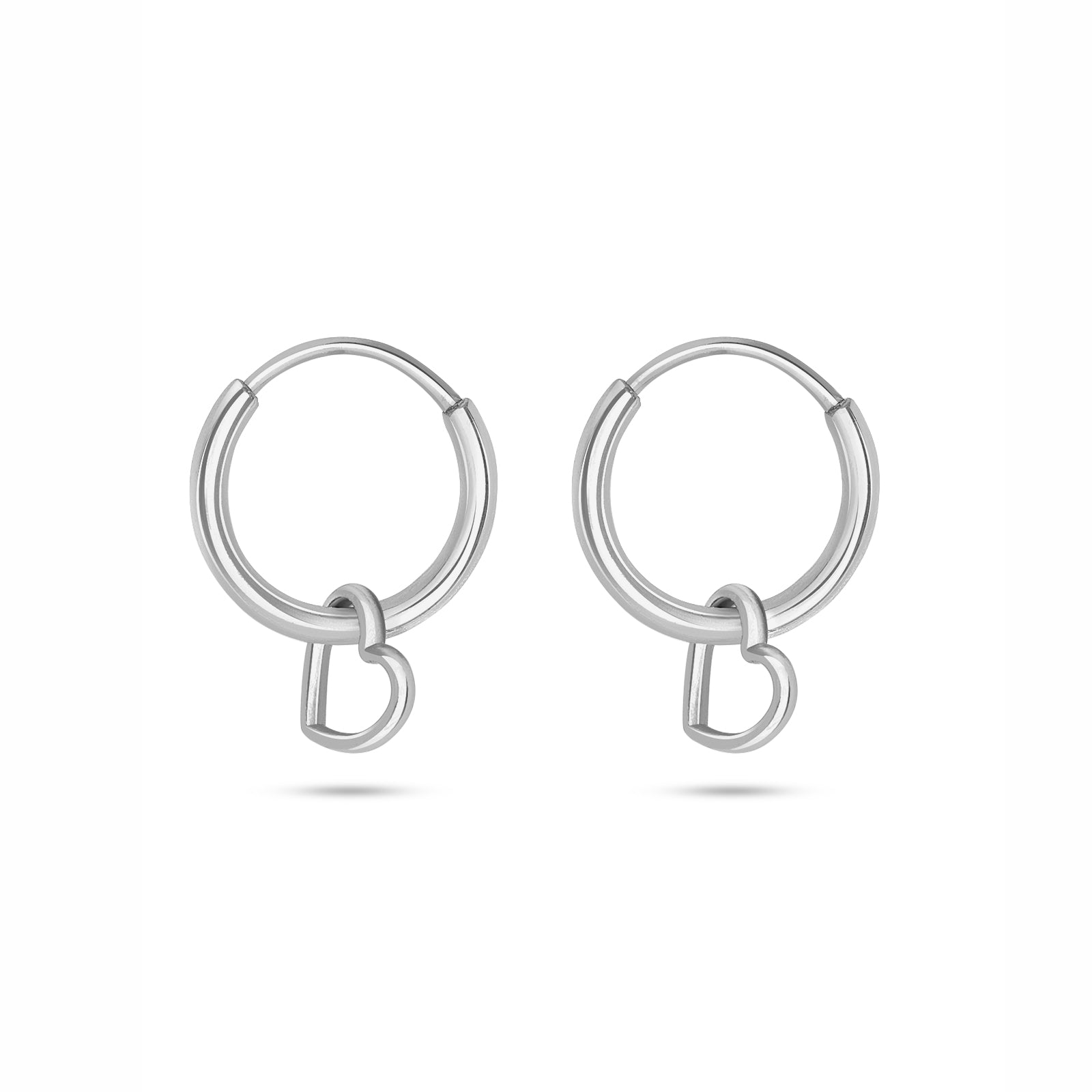 Silver Hoop Earrings - Pure 925 Silver Earrings &#8211; Heart-in Loop Ring Model