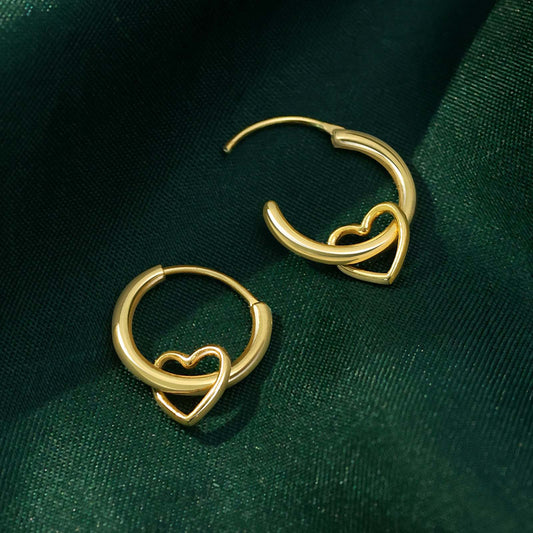 Heart loop earring - Pure 925 Silver Gold Plated Earrings &#8211; Heart-in Loop Ring Model