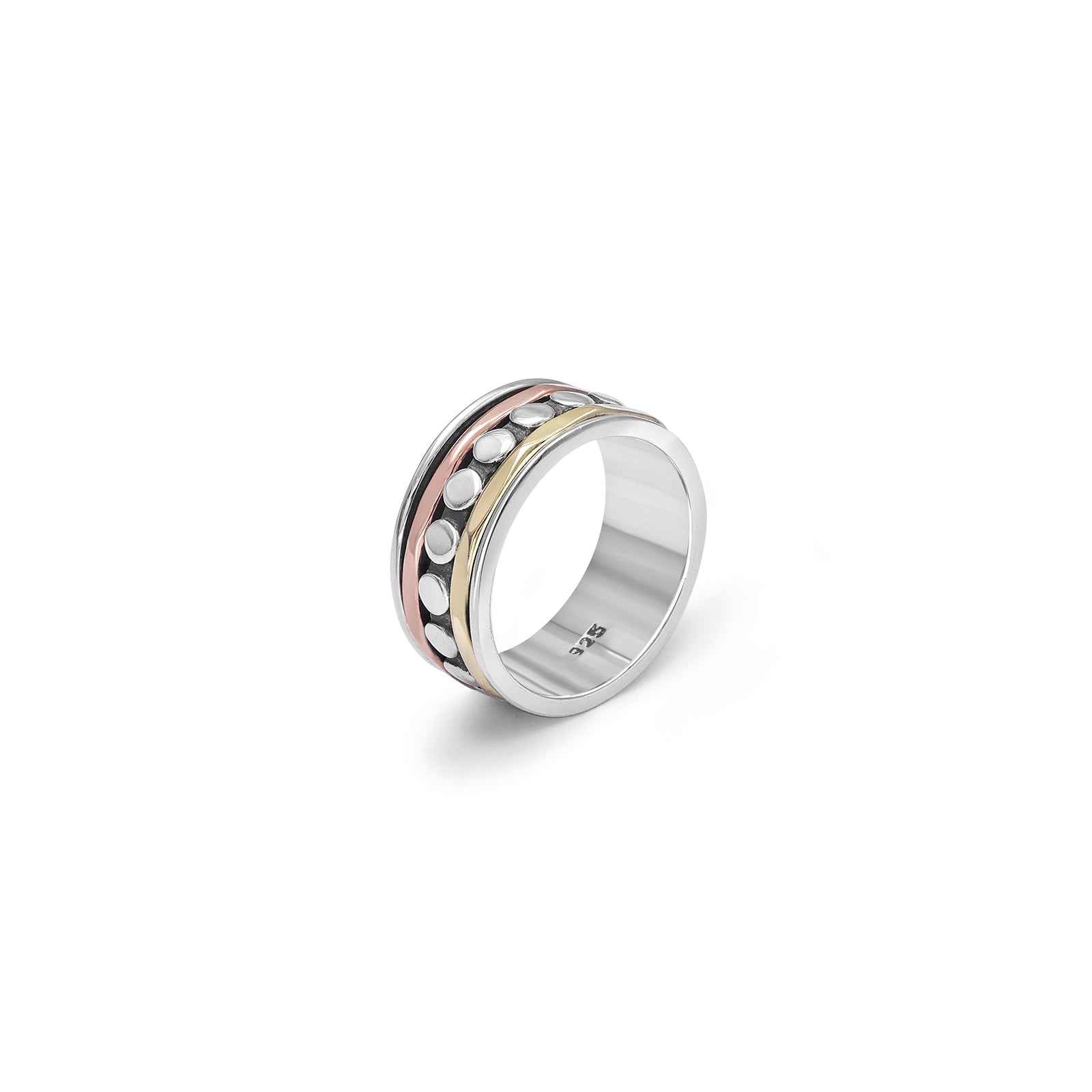 Silver Rings - Pure 925 Silver Ring &#8211; Mixed Metal Pebble Band