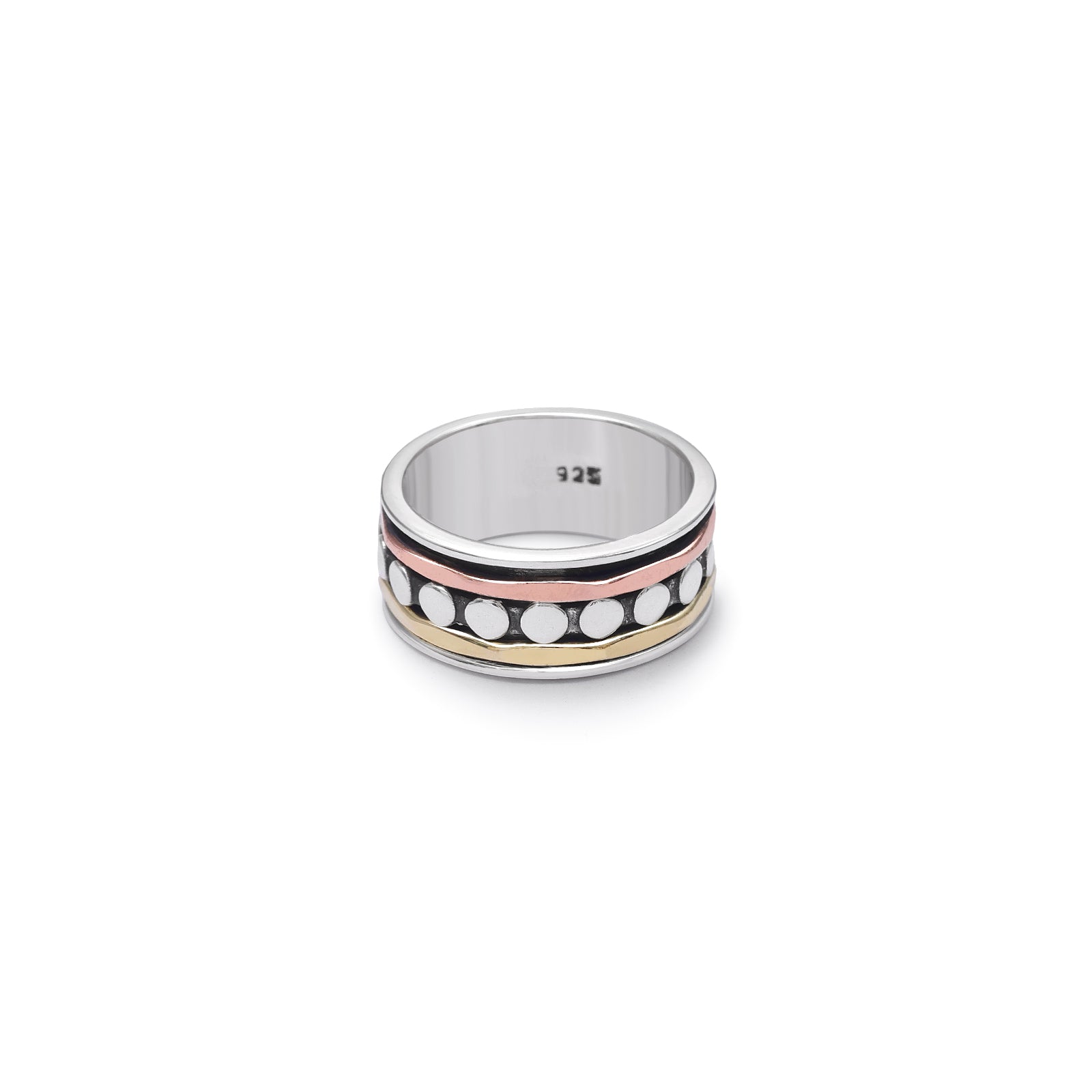 Mens Collection - Pure 925 Silver Ring &#8211; Mixed Metal Pebble Band
