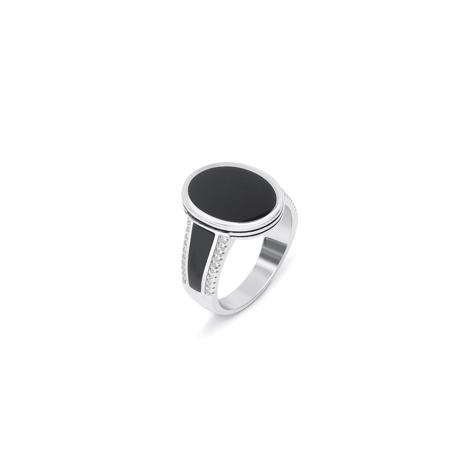 Silver Rings - Pure 925 Silver Ring &#8211; Oval-Shaped Black Onyx Ring