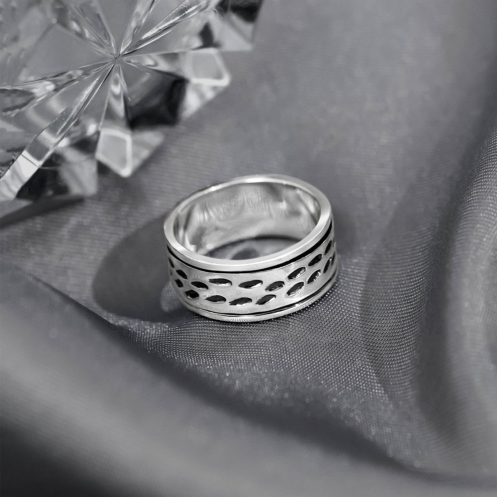 Men Rings - Pure 925 Silver Ring &#8211; Plain Carved Wedding Band
