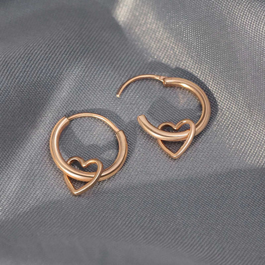 Silver Earrings - Pure 925 Silver Rose Gold Earrings &#8211; Heart-in Loop Ring Model