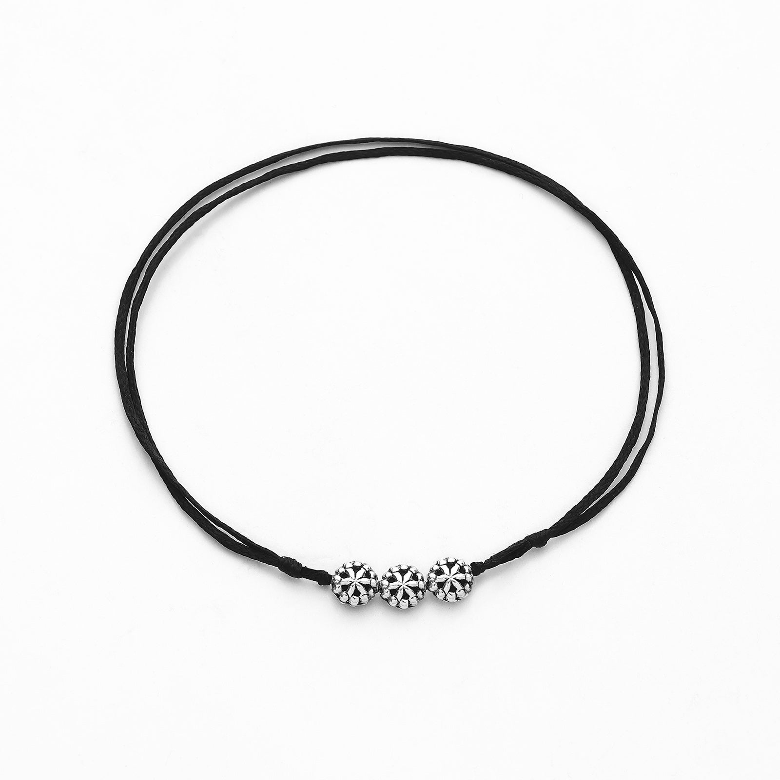 black beaded silver anklets - Pure Silver Anklet &#8211; Beads With Adjustable Black Thread
