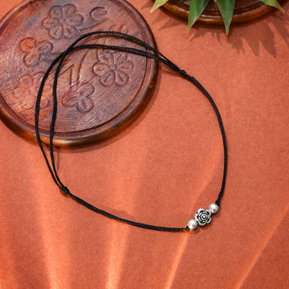 Silver anklets - Pure Silver Anklet &#8211; Floral Beads With Adjustable Thread