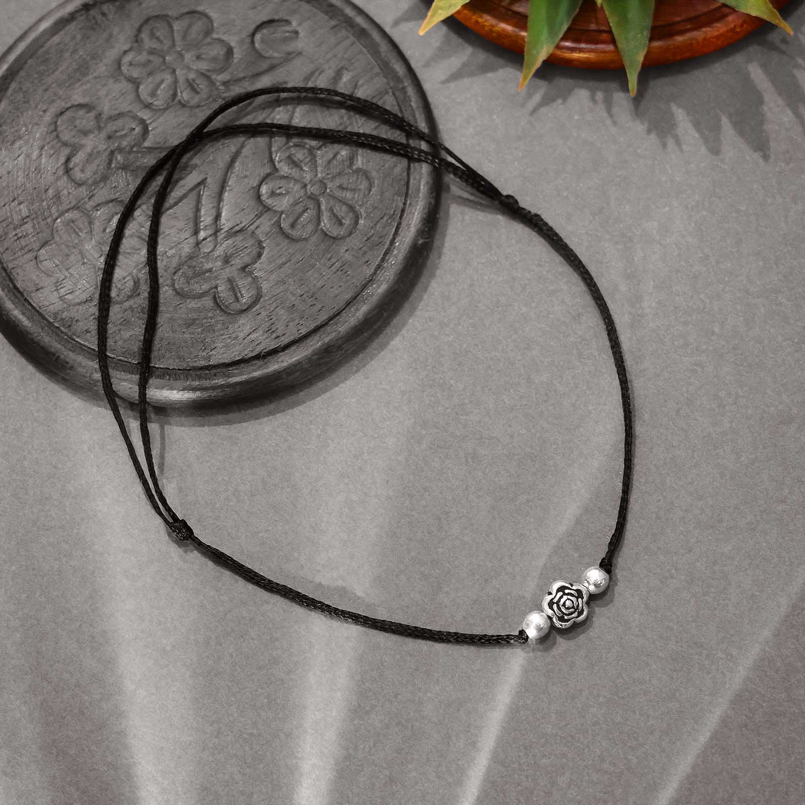 silver anklet for women - Pure Silver Anklet &#8211; Floral Beads With Adjustable Thread