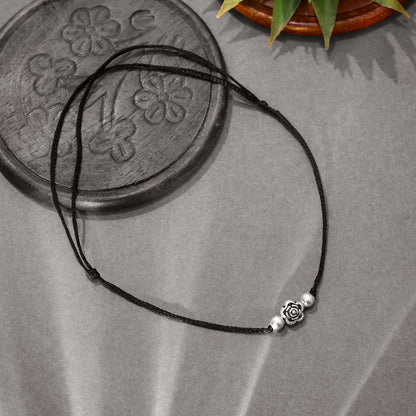 silver anklet for women - Pure Silver Anklet &#8211; Floral Beads With Adjustable Thread