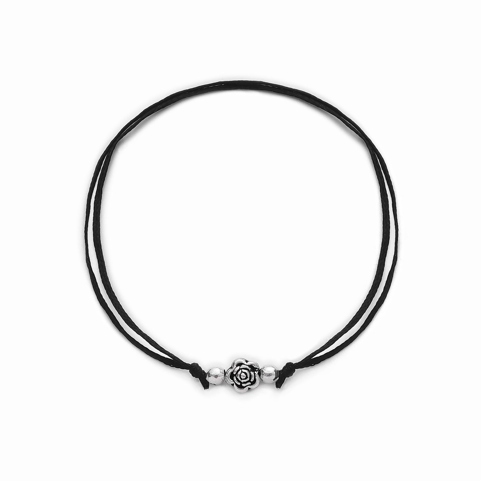 black thread silver anklets - Pure Silver Anklet &#8211; Floral Beads With Adjustable Thread