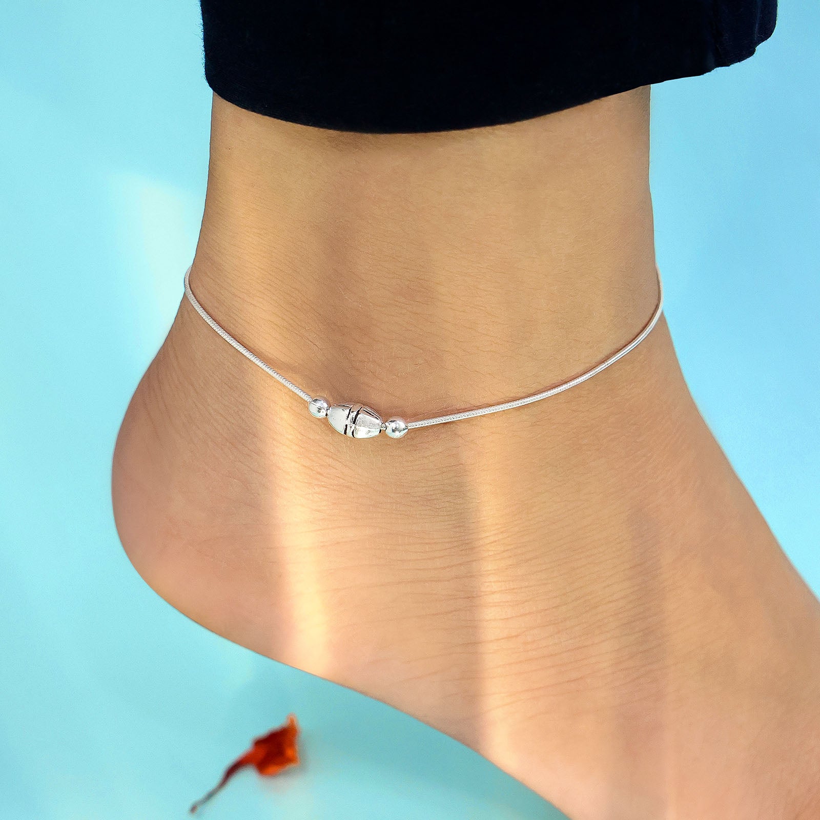 49 - Pure Silver Anklet &#8211; Intricate Ball Motif Design