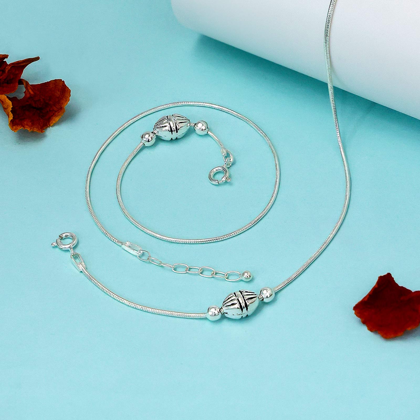 Pure 925 Sterling Silver Motif Ball Silver Anklets - Tweov Jewels