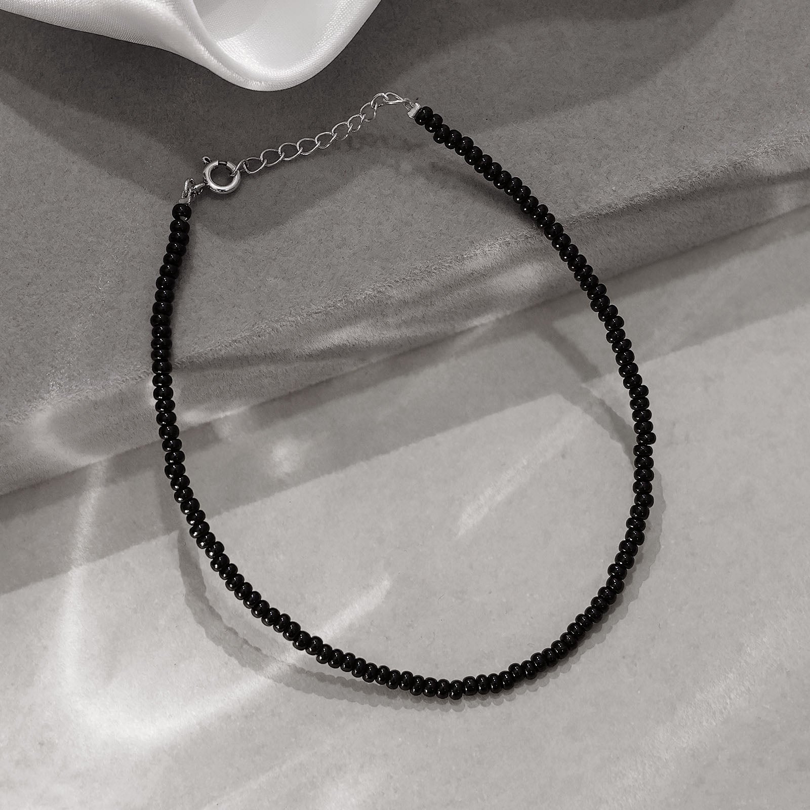black beads anklets - Pure Silver Anklet &#8211; Lightweight Black Beaded Anklet