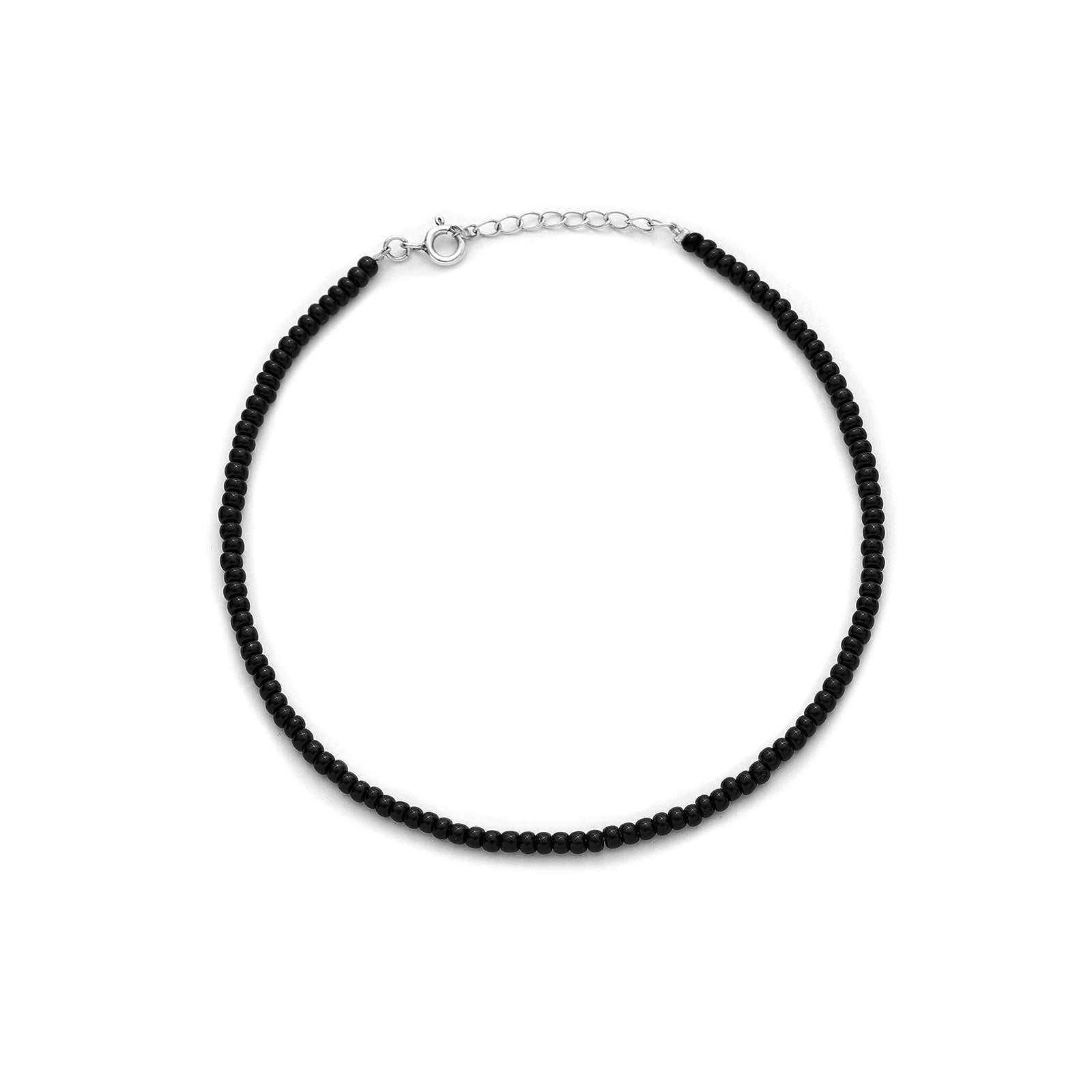 black beaded silver anklets - Pure Silver Anklet &#8211; Lightweight Black Beaded Anklet