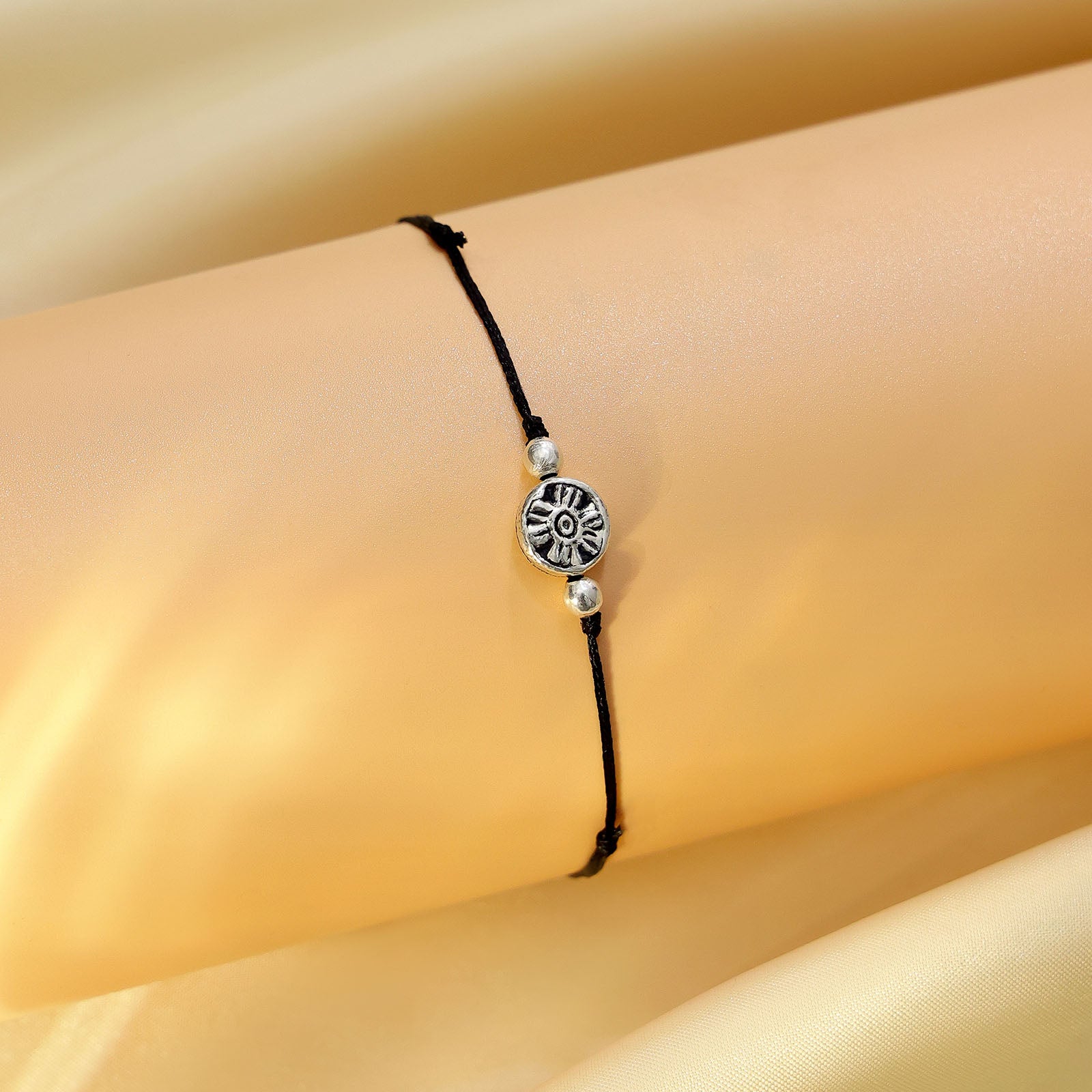 Silver anklets - Pure Silver Anklet &#8211; Silver Beaded Sun Motif Model