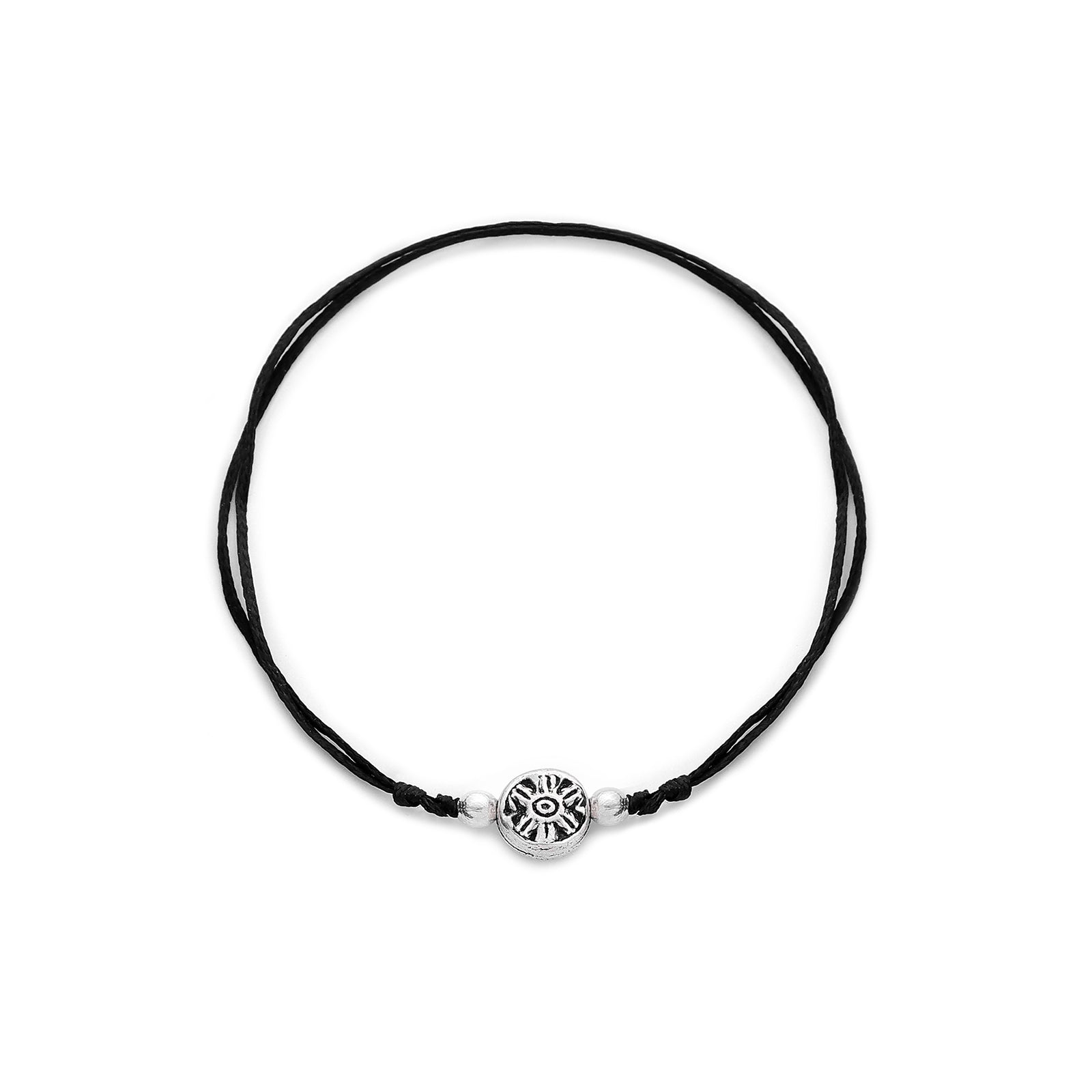 black beaded silver anklets - Pure Silver Anklet &#8211; Silver Beaded Sun Motif Model