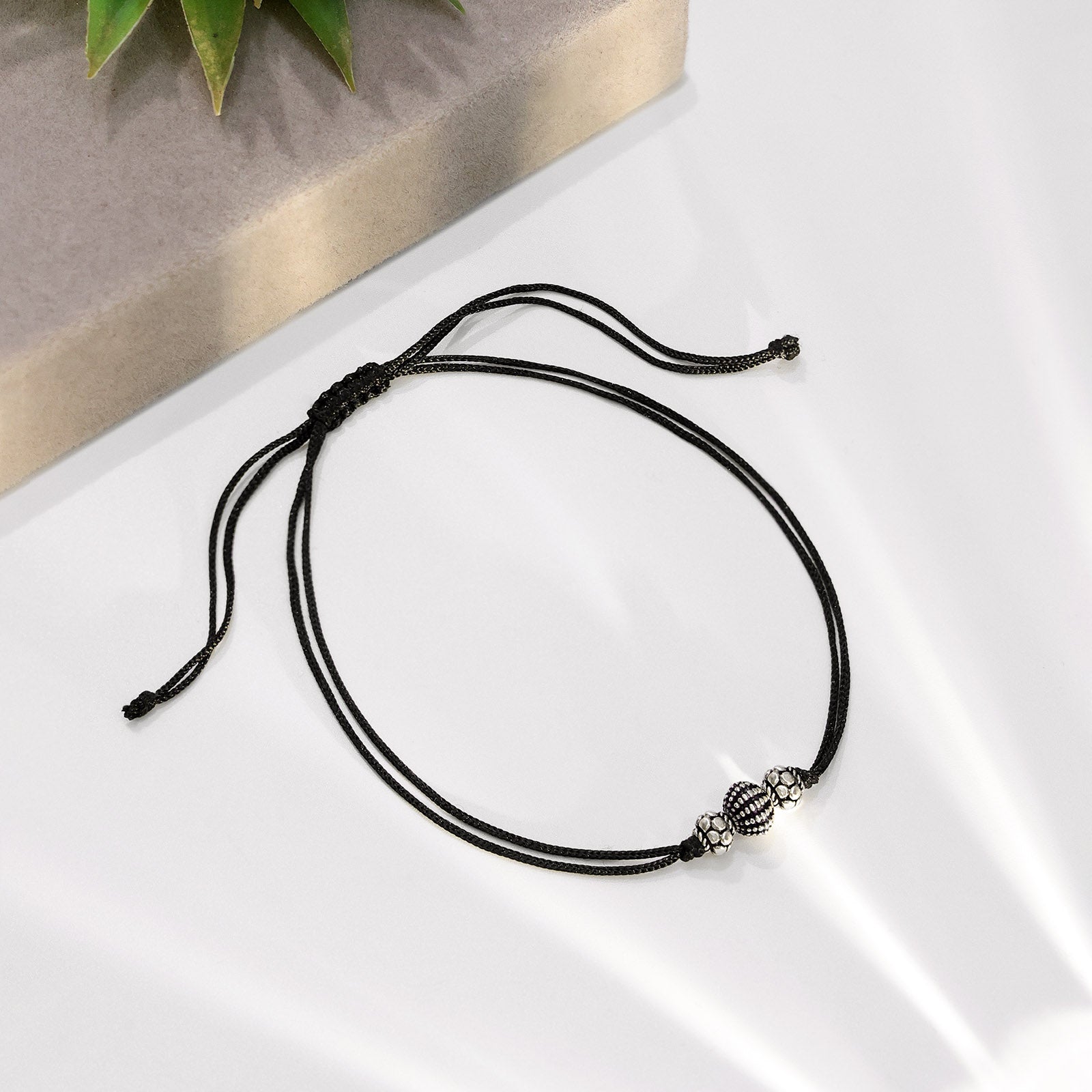 Silver anklets - Pure Silver Anklet &#8211; Oxidised Beaded Black Thread Anklet