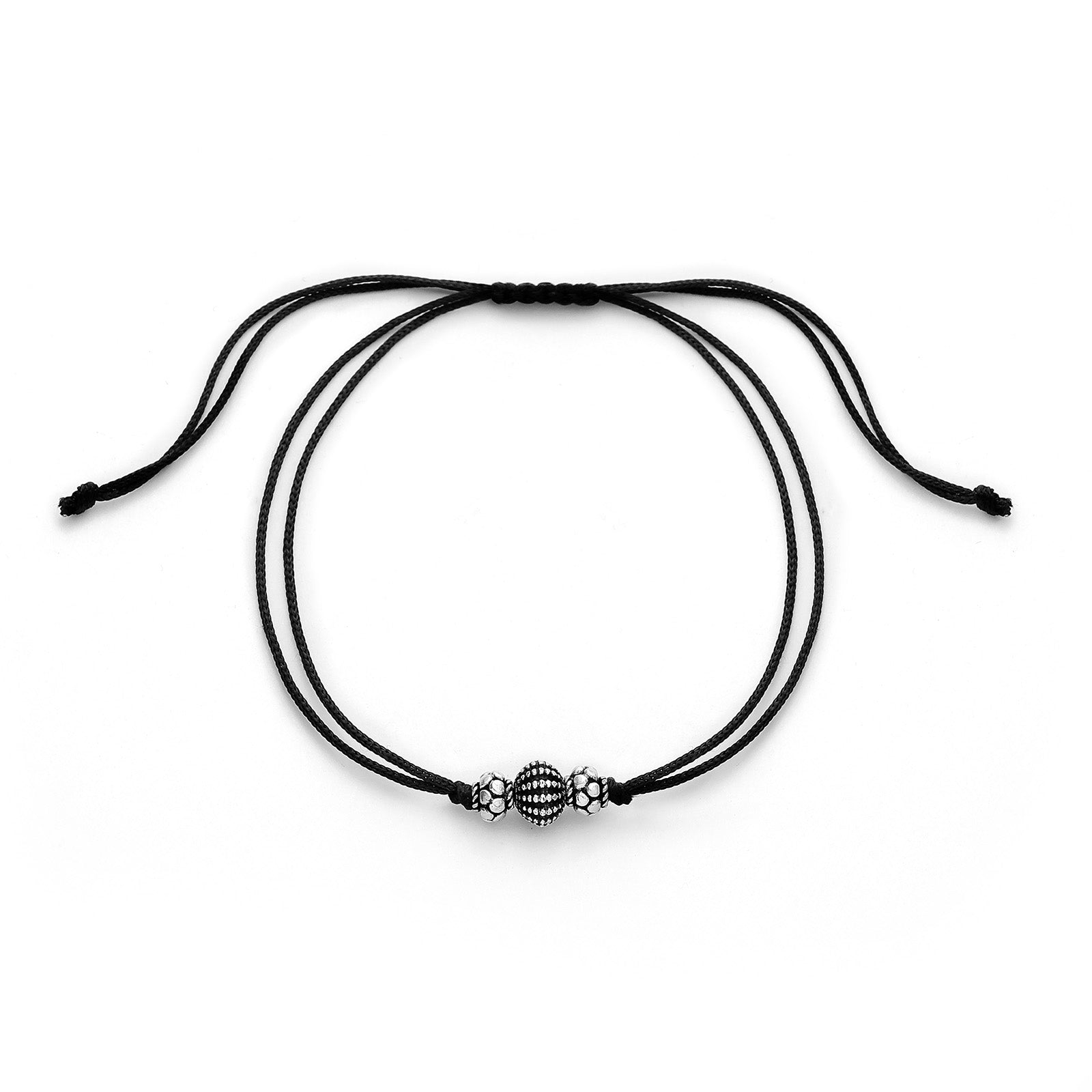 black thread silver anklets - Pure Silver Anklet &#8211; Oxidised Beaded Black Thread Anklet