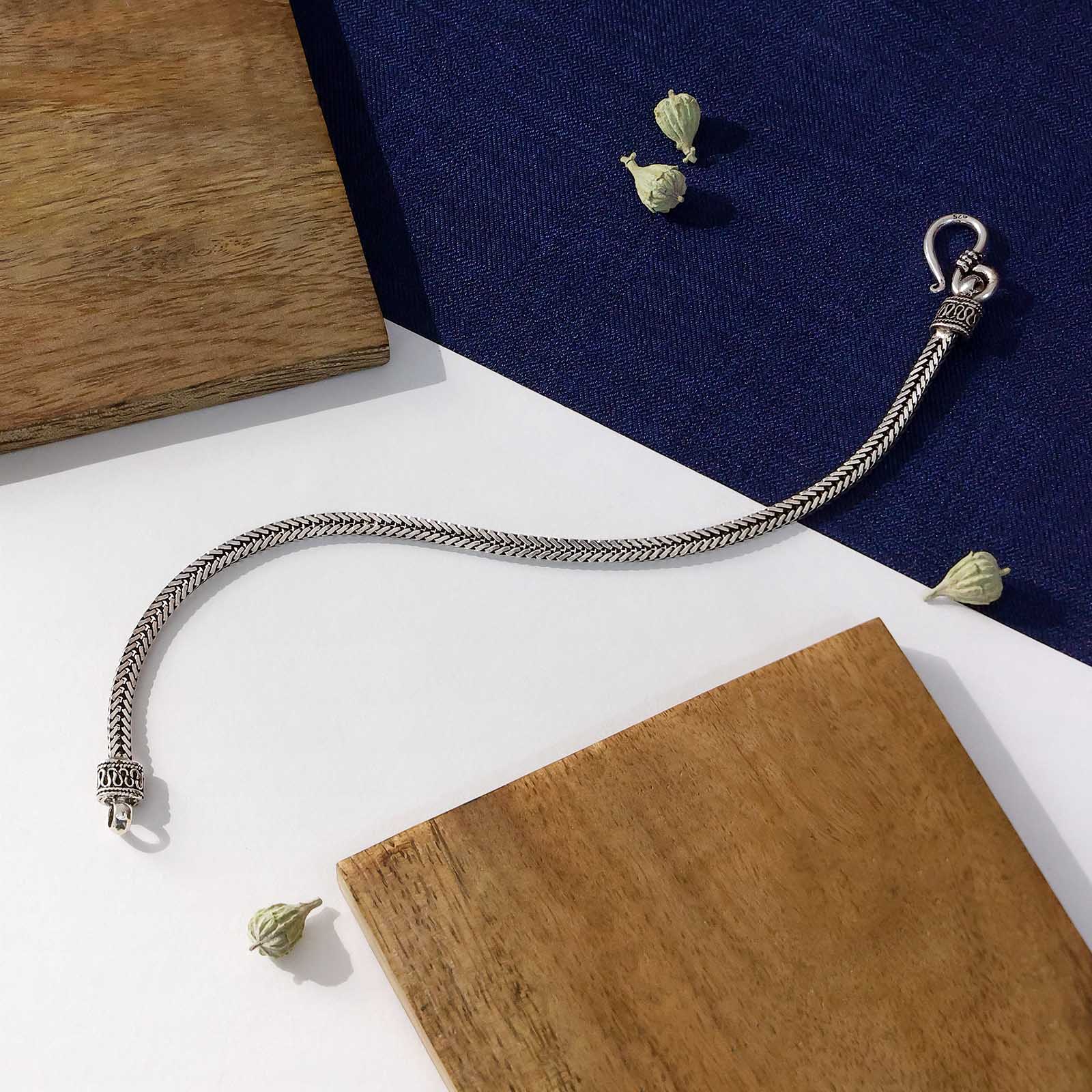 Mens Collection - Pure Silver Bracelet for men &#8211; Oxidised Snake Chain Style