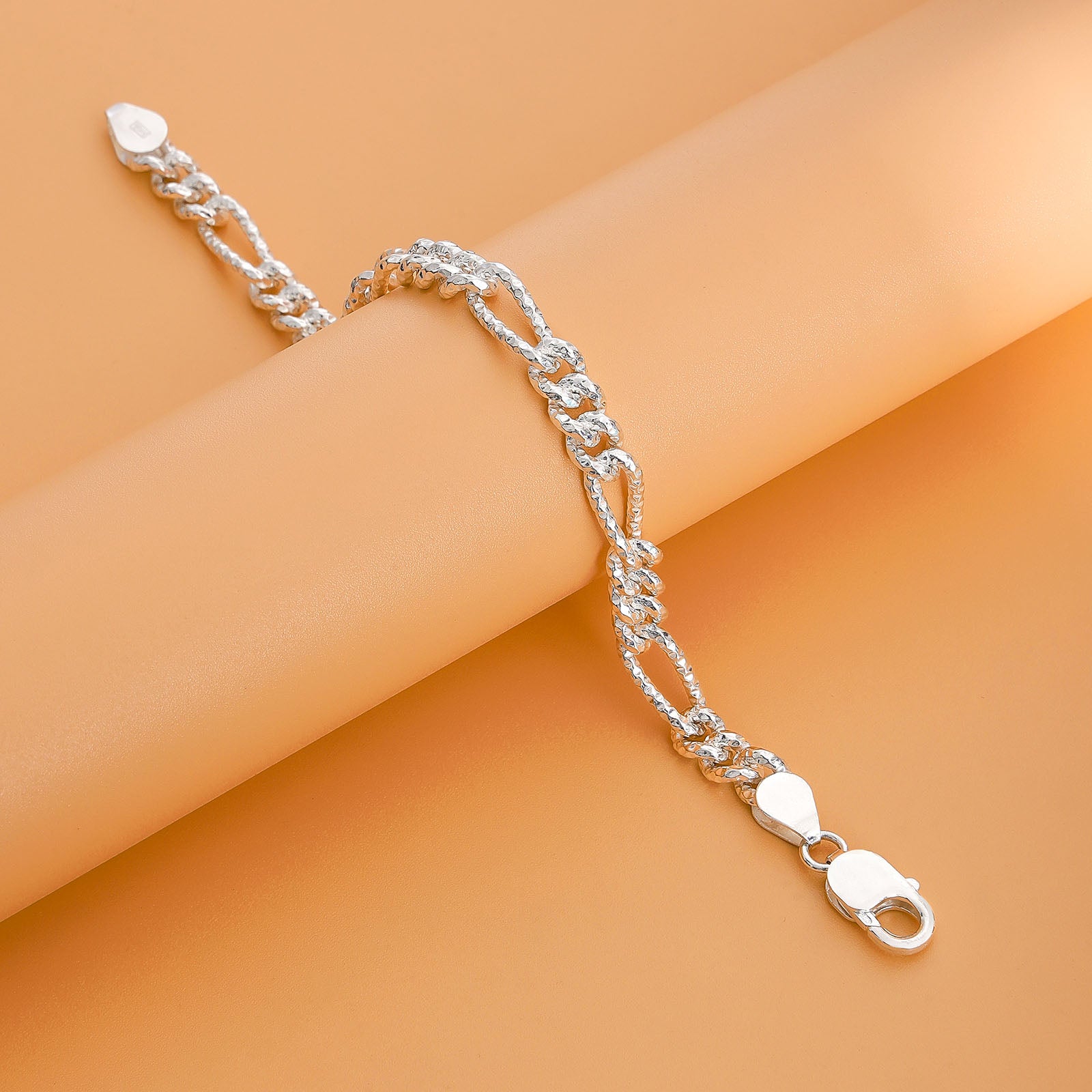 Mens silver bracelets - Silver Bracelet for Men &#8211; Scratch Finish Linked Chain Model