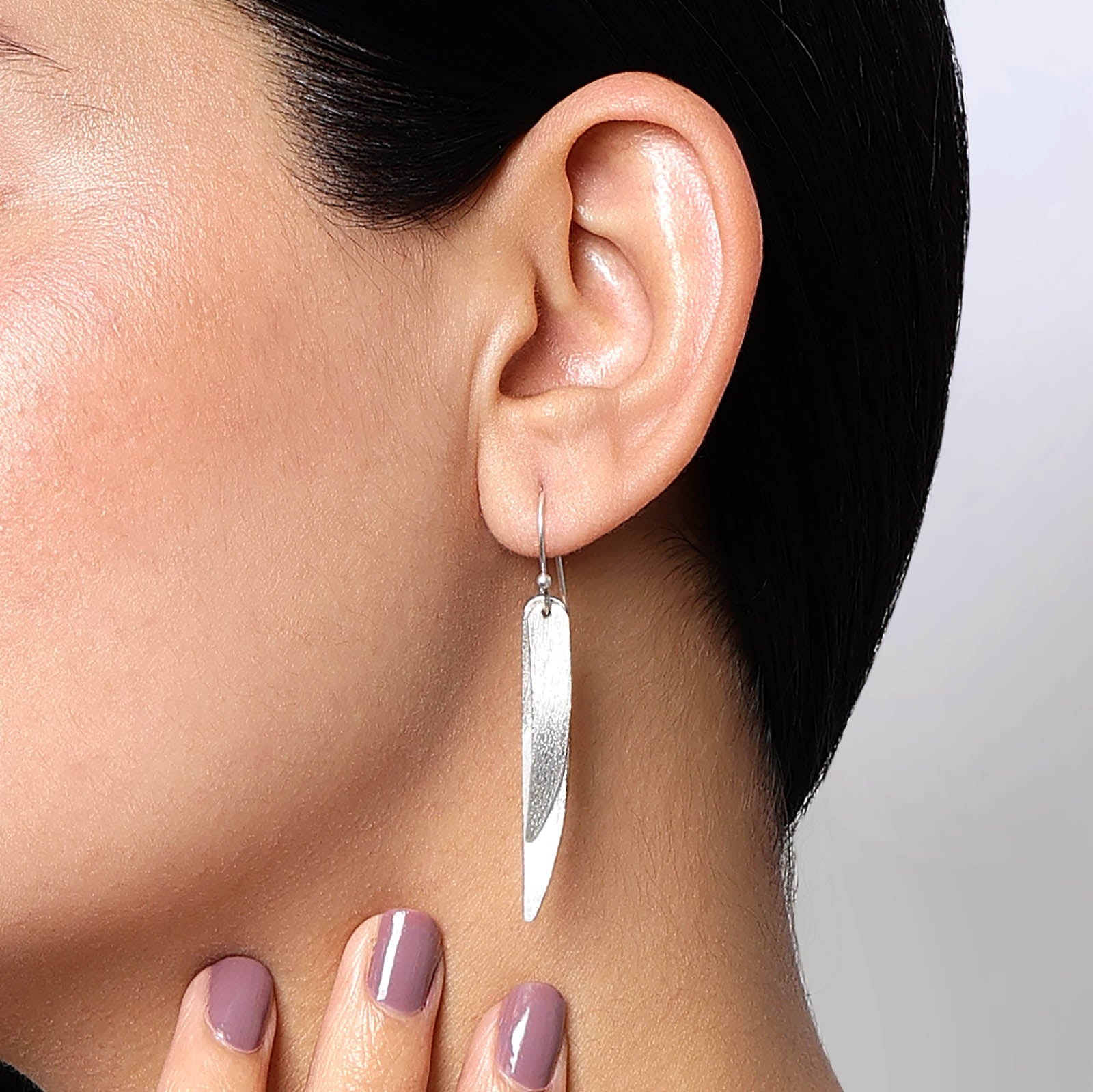 long feather earring - Pure Silver Earring – Long Feather Shaped Sleek