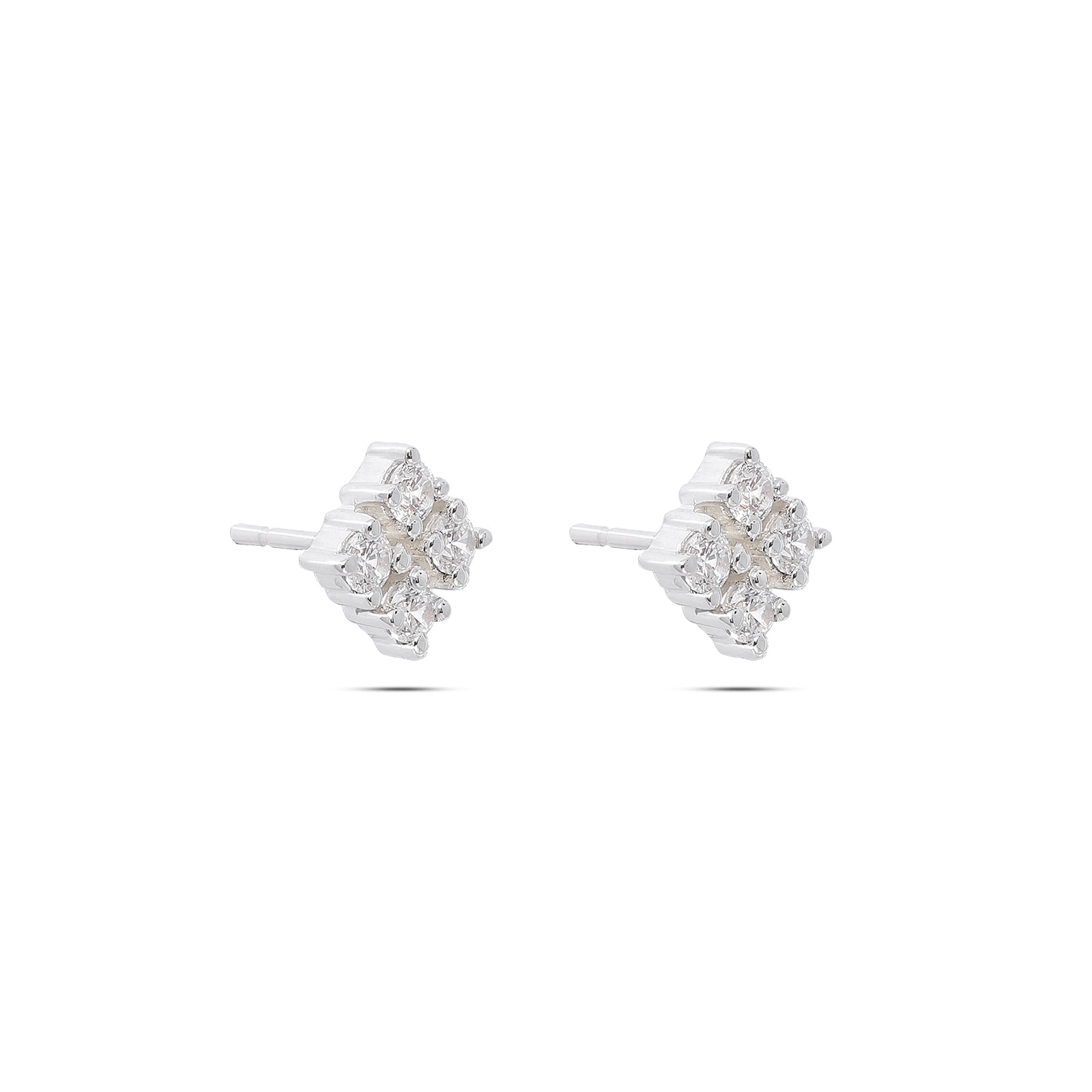 Silver Earrings - Pure Silver Earrings &#8211; Square-shaped CZ Stud Earrings