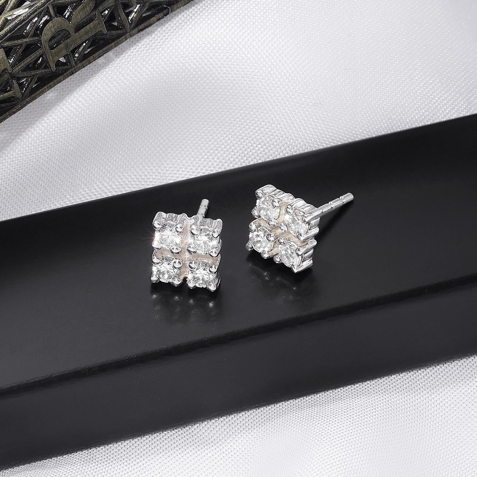 Silver Earrings - Pure Silver Earrings &#8211; Square-shaped CZ Stud Earrings