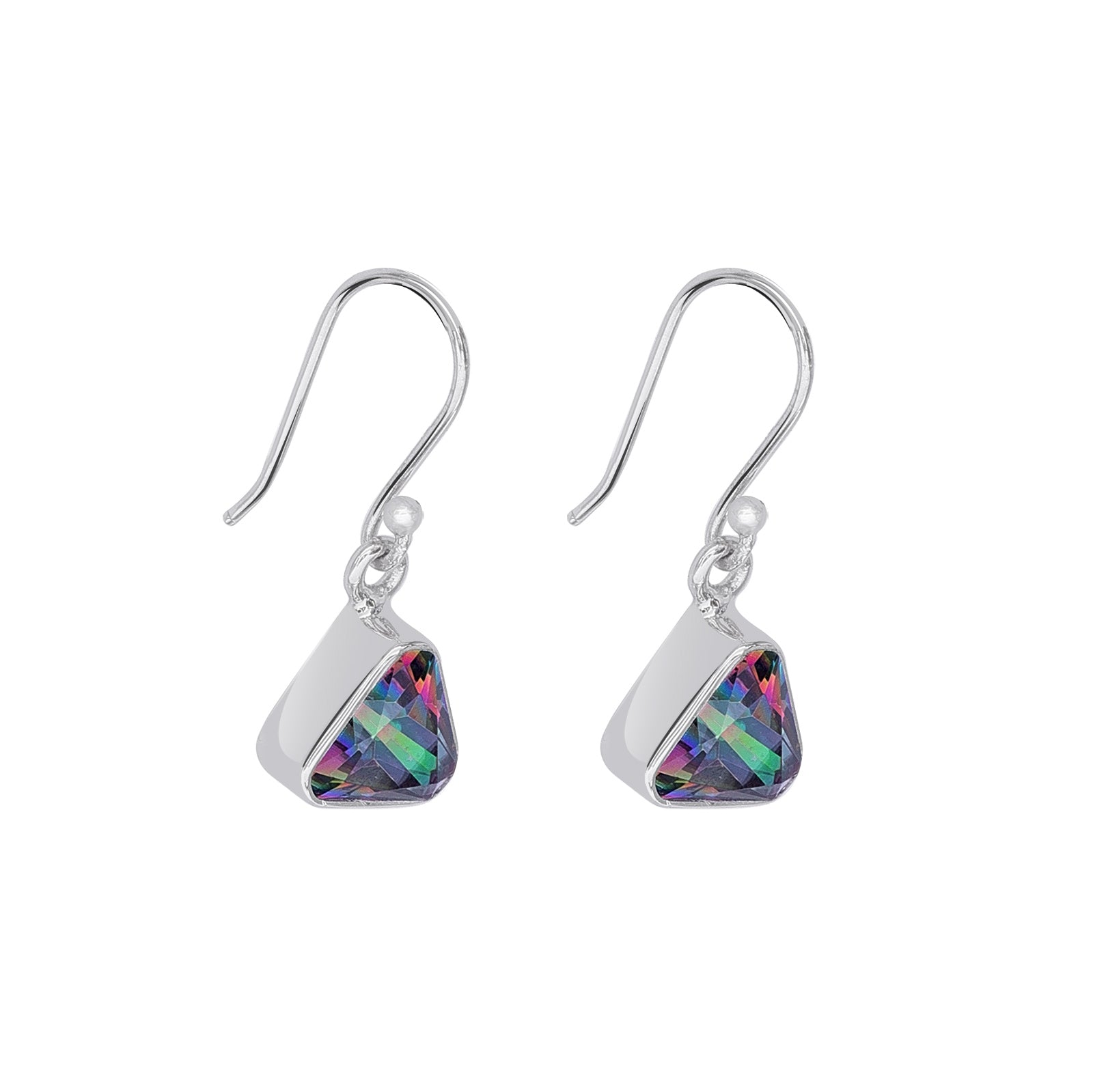 Silver Earrings - Pure Silver Earrings &#8211; Triangle-Shaped Swarovski Crystal Hoop Model