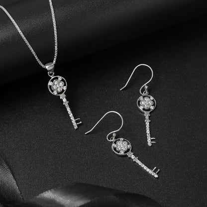Jewellery Sets - Pure Silver Jewellery Sets &#8211; Cubic Zirconia Key Earrings With Pendant Set