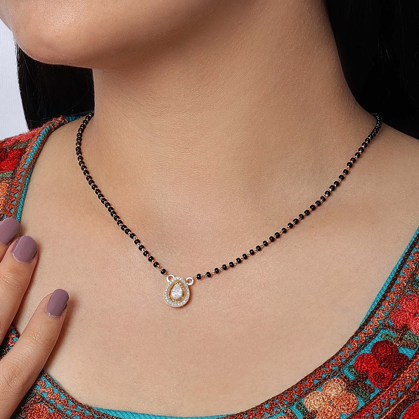 Mangalsutra - Pure Silver Mangalsutra &#8211; Gold Finish With Drop Cubic Zircon Stone