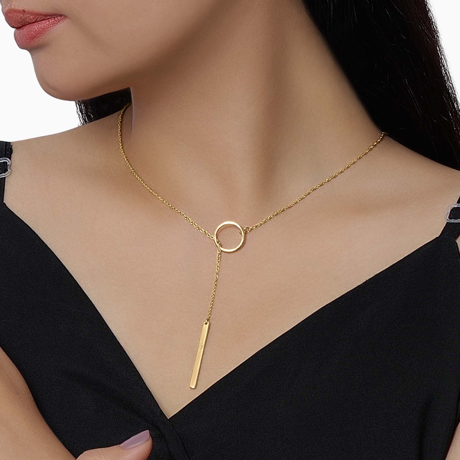 Long Necklace - Pure Silver Pendant &#8211; Gold Plated Long Y-shaped Necklace