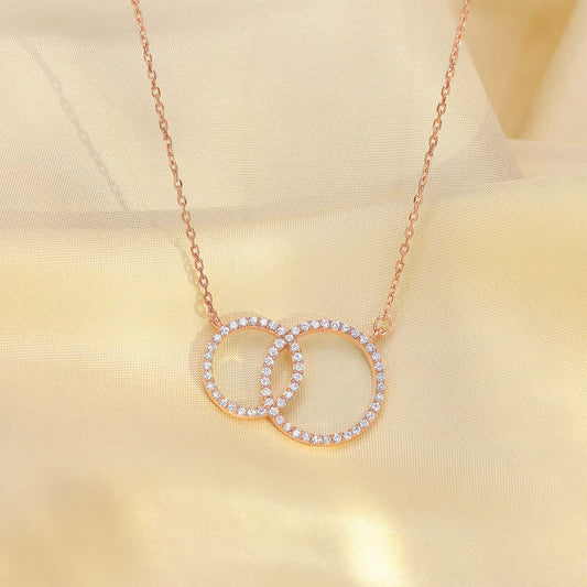 Rose Gold Necklace - Pure Silver Pendant &#8211; Rose Gold Plated With CZ Stone Rings
