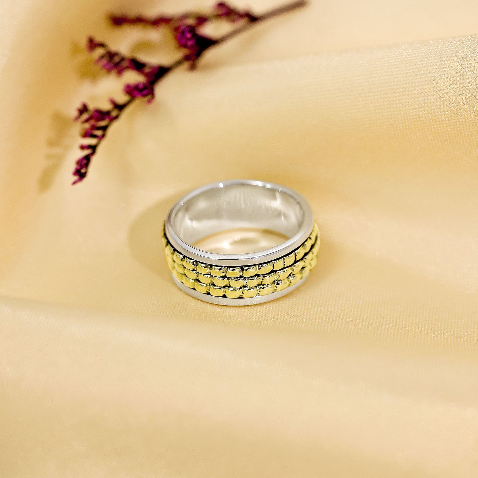 Gold Pebble Ring - Pure Silver Ring &#8211; Made With Gold Pebble Model