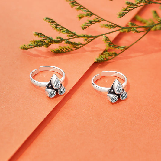 Bichiya Set - Pure Silver Toe Ring &#8211; Rich CZ Stone Bichiya Set