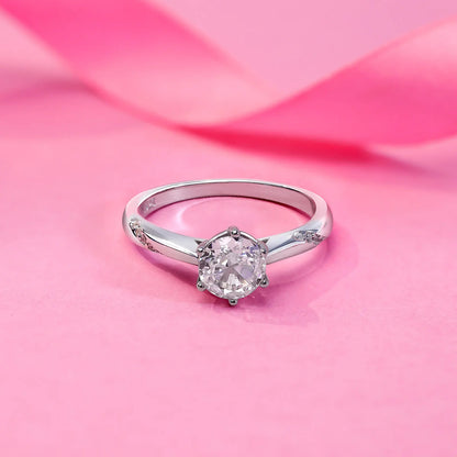 Round Solitaire Diamond Silver Ring