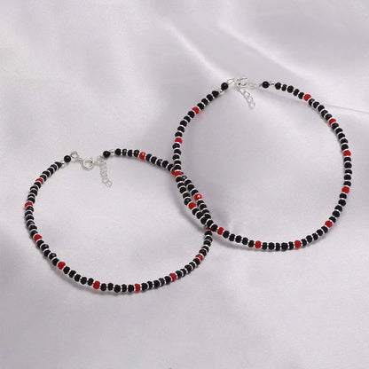 anklets for womens - Pure Silver Anklet &#8211; Nightfall Shimmer Coal Beaded