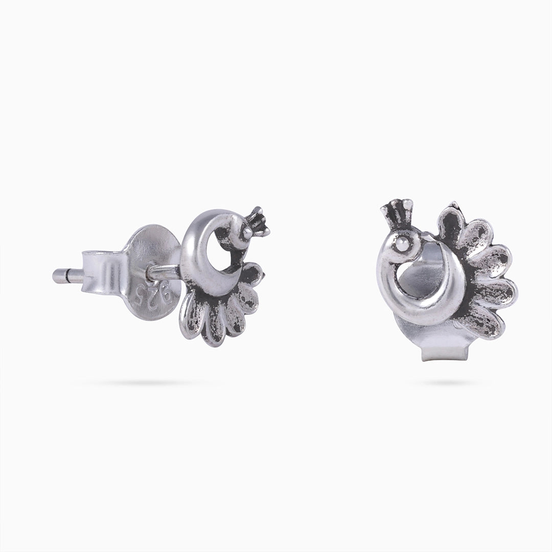Silver stud - Pure Silver Stud Earrings &#8211; Oxidised Peacock Model