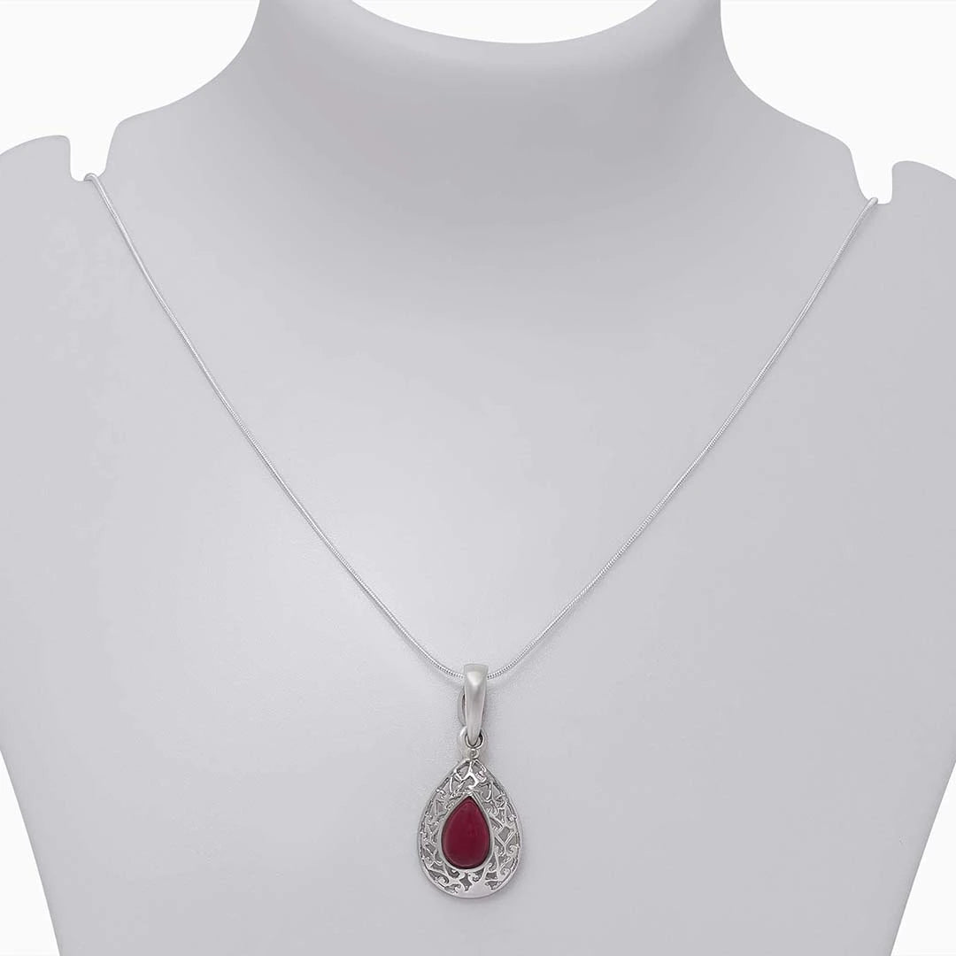 Silver Pendants - Pure 925 Silver Pendant &#8211; Magical Red Stone