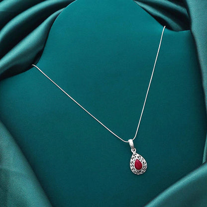 Neck Pieces - Pure 925 Silver Pendant &#8211; Magical Red Stone